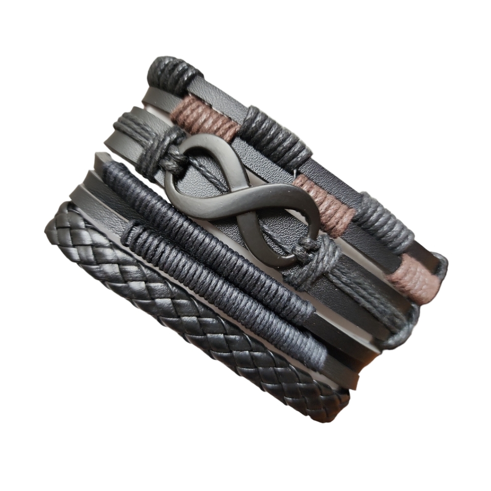 Unisex Leather Bracelet 4 Piece Set